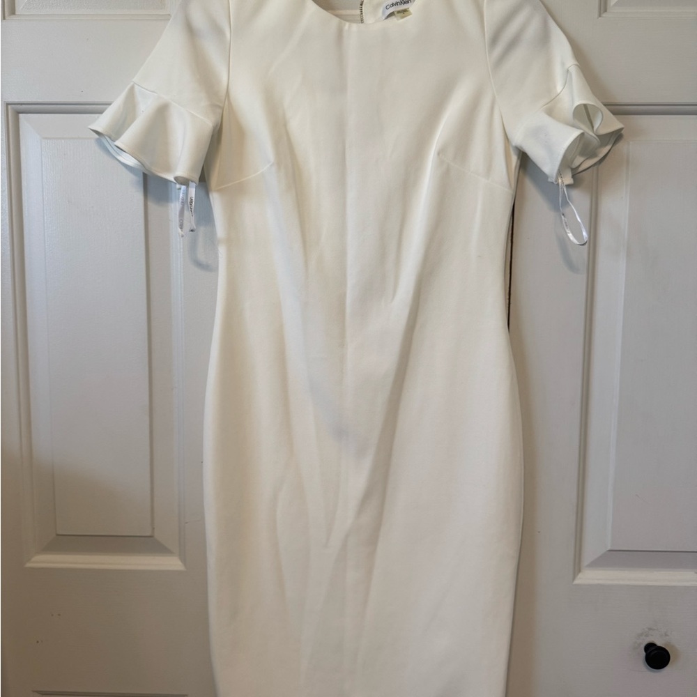 Calvin Klein Cream Ruffle-Sleeve Midi Dress